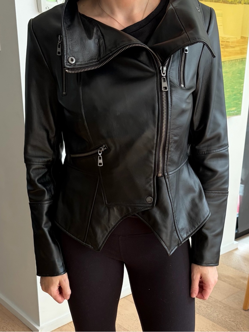 G.I.L.I. Black Faux Leather Asymmetrical Moto Jacket